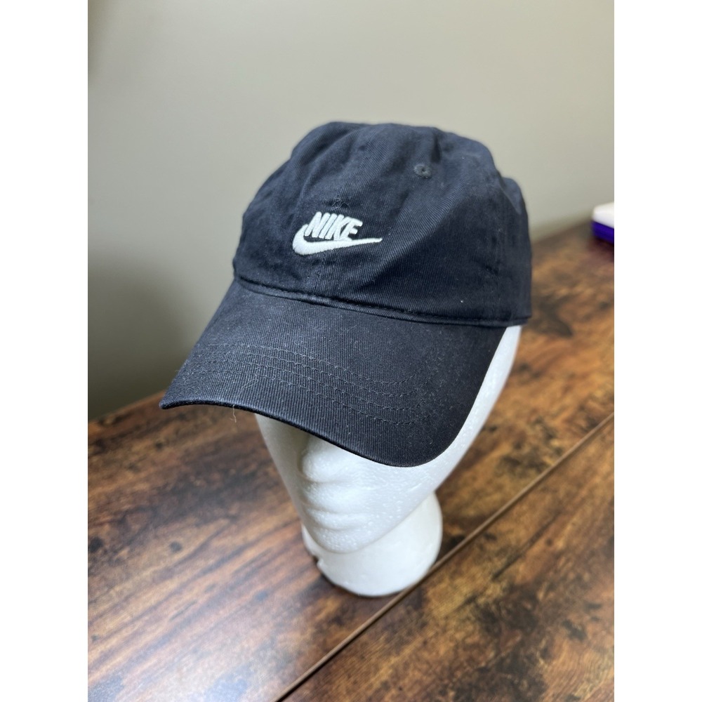 Toddler Nike Black Adjustable Baseball Cap Hat White Swoosh Logo Unisex 2t-4t